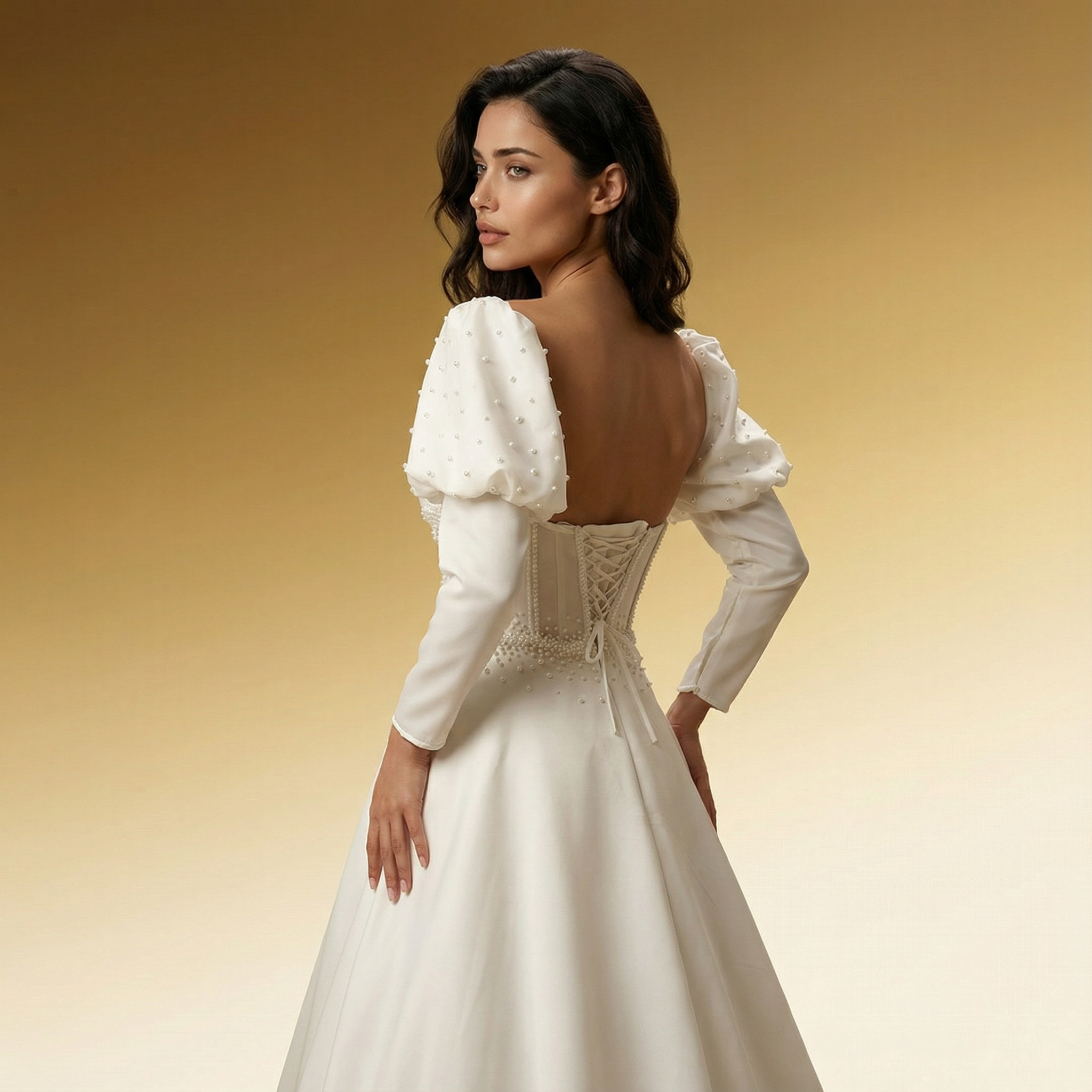 Elegant satin wedding dress details – wedding dress rental Beirut